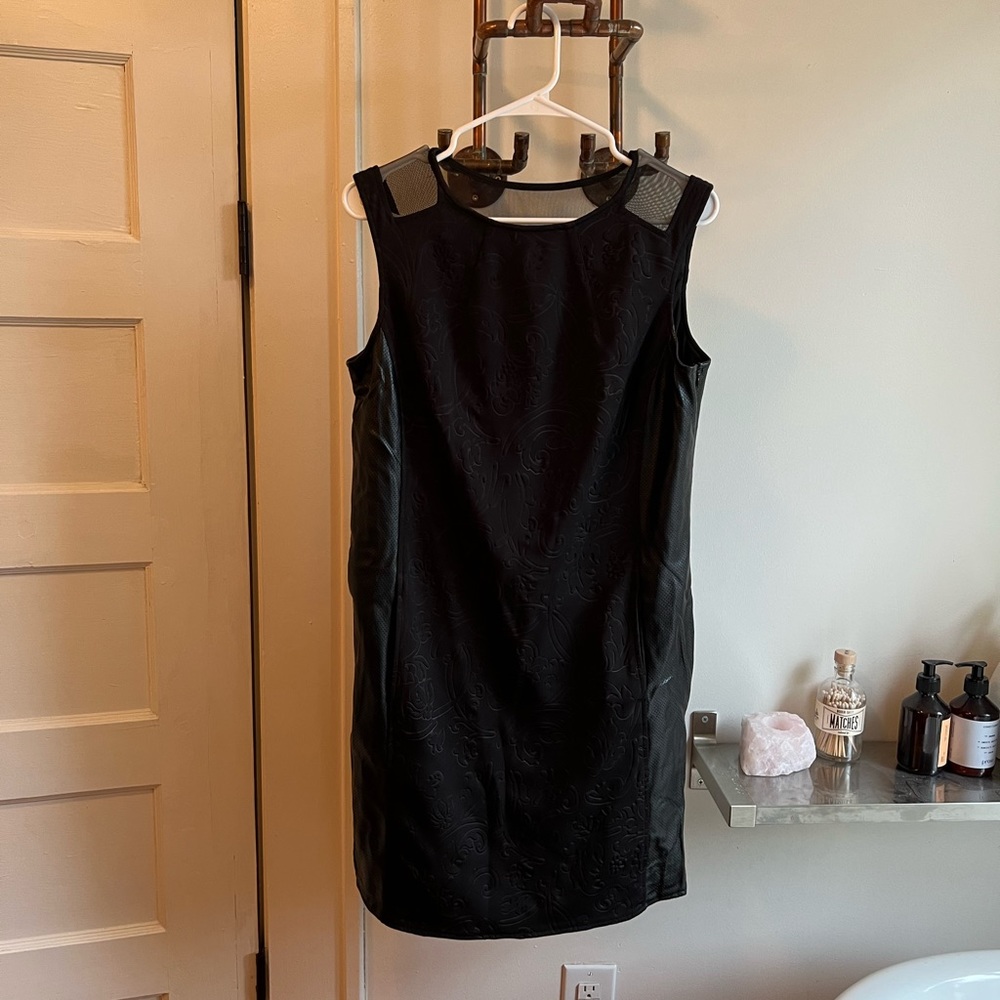 Black faux leather and velvet dress